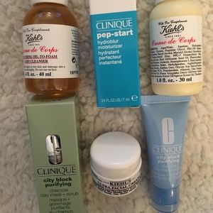 Trial size Clinique and Kiehl’s products